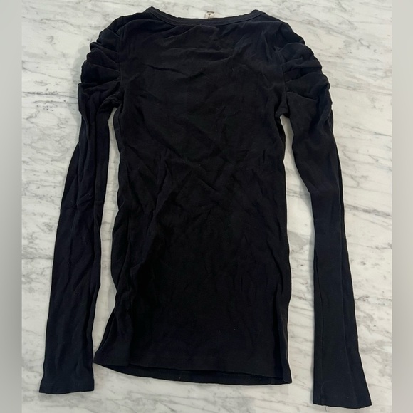 Free People We the Free Long Sleeve Puff Shoulder Scoop Neck Top in Black Small - Picture 4 of 4